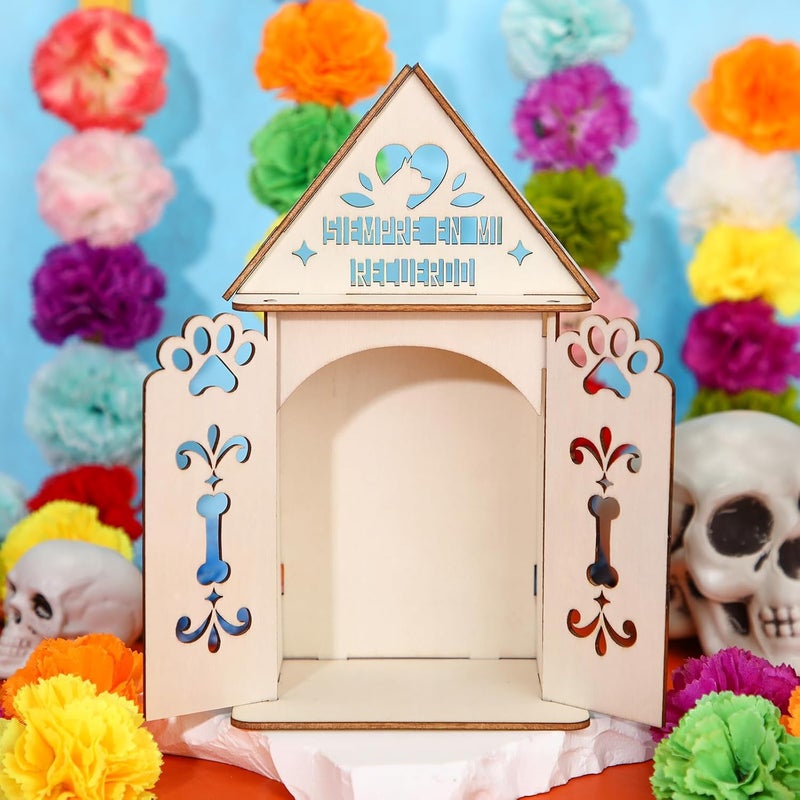 Yookeer Dia De Los Muertos Altar Dog Ofrenda, Poplar Plywood Self Painting Color Dog, Paw and Bone Papel Picado, The Day of The Dead Supplies for Dia De Los Muertos Decorations - Image 1